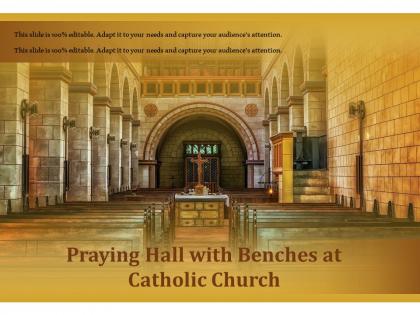 Praying hall with benches at catholic church