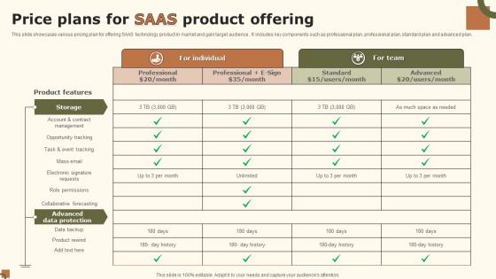 Price Plans For SAAS Product Offering