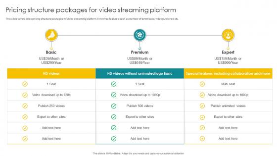 Pricing Structure Packages For Video Streaming Platform