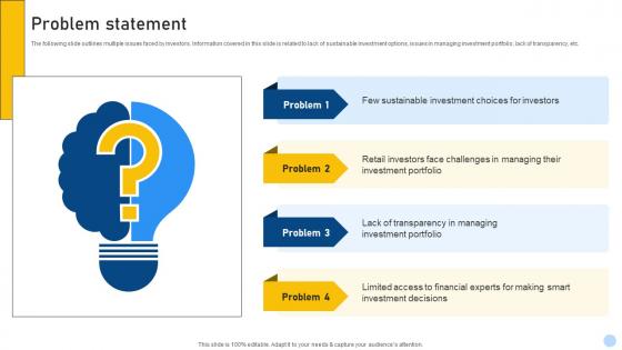 Problem Statement Portfolio Management Investor Funding Elevator Pitch Deck