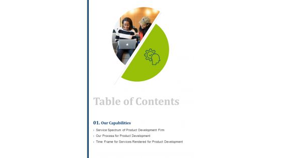 Product Development Proposal Template Table Of Contents One Pager Sample Example Document