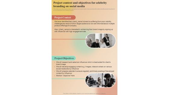 Project Context And Objectives For Celebrity Branding On Social Media One Pager Sample Example Document