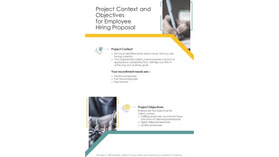 Project Context And Objectives For Employee Hiring Proposal One Pager Sample Example Document