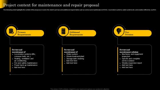 Project Context For Maintenance And Repair Proposal Ppt Powerpoint Presentation Templates