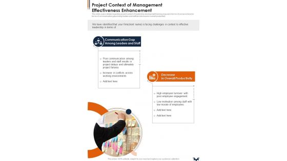 Project Context Of Management Effectiveness Enhancement One Pager Sample Example Document