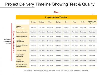 Project delivery timeline showing test and quality