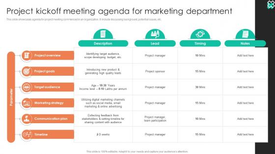 Project Kickoff Meeting Agenda For Marketing Department