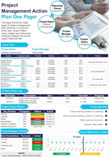 Project management action plan one pager presentation report infographic ppt pdf document