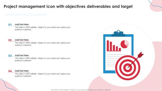 Project Management Icon With Objectives Deliverables And Target