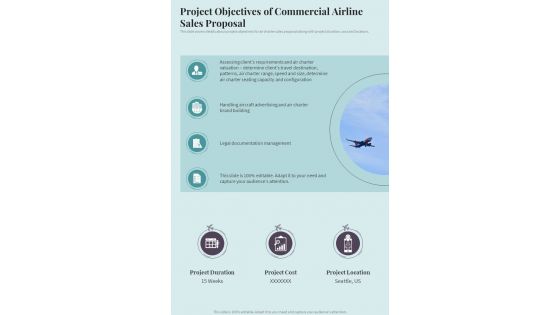 Project Objectives Of Commercial Airline Sales Proposal One Pager Sample Example Document