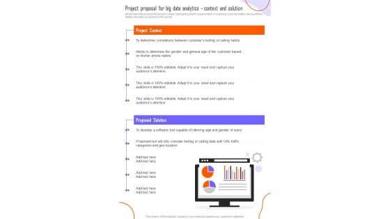 Project Proposal For Big Data Analytics Context And Solution One Pager Sample Example Document