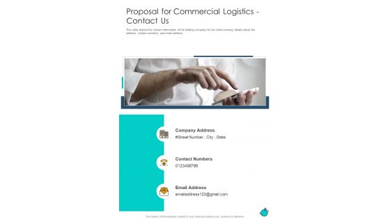 Proposal For Commercial Logistics Contact Us One Pager Sample Example Document