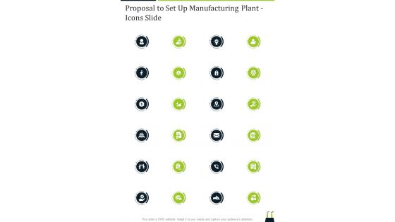 Proposal To Set Up Manufacturing Plant Icons Slide One Pager Sample Example Document