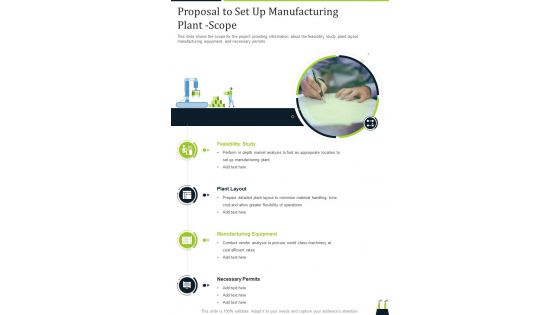 Proposal To Set Up Manufacturing Plant Scope One Pager Sample Example Document