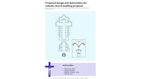 Proposed Design And Deliverables For Catholic Church Building Proposal One Pager Sample Example Document