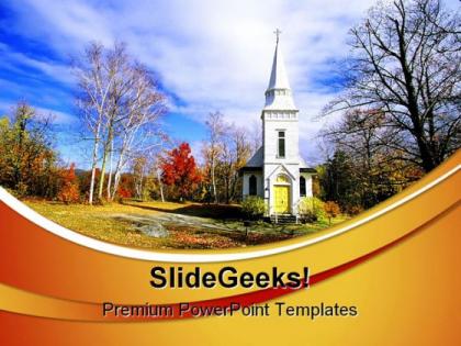 Church in the fall nature powerpoint templates and powerpoint backgrounds 0511