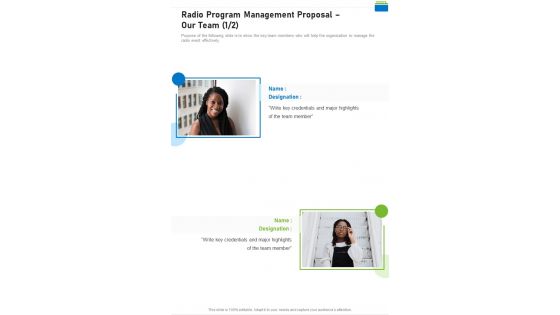 Radio Program Management Proposal Our Team One Pager Sample Example Document