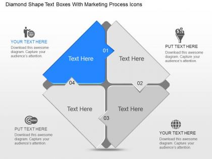 Rd diamond shape text boxes with marketing process icons powerpoint template