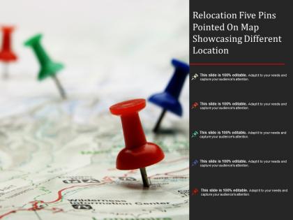 Relocation five pins pointed on map showcasing different location