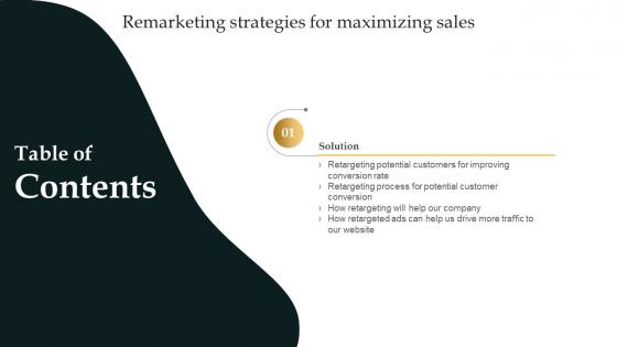 Remarketing Strategies For Maximizing Sales Table Of Contents