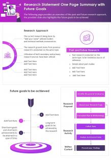 Research statement one page summary with future goals presentation report infographic ppt pdf document