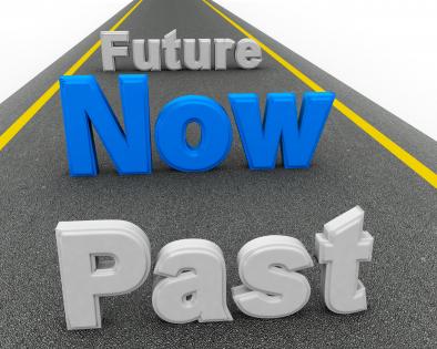 Roadmap with future now past stock photo