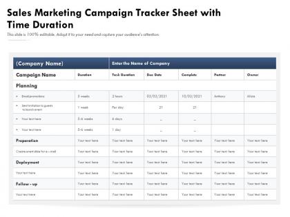 Sales marketing campaign tracker sheet with time duration