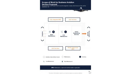 Scope Of Work For Business Aviation Service Proposal One Pager Sample Example Document