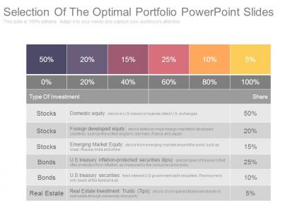 Selection of the optimal portfolio powerpoint slides