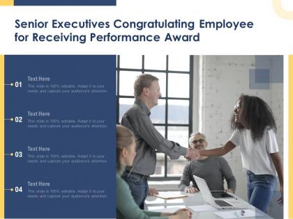 Senior executives congratulating employee for receiving performance award infographic template