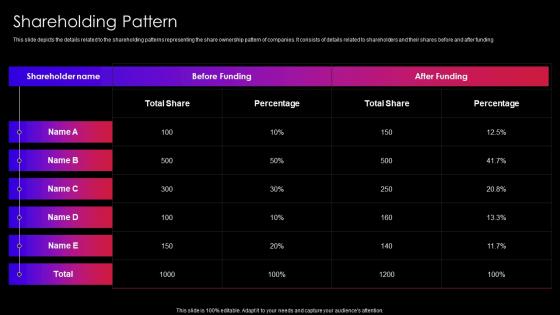 Shareholding Pattern Software As A Service SaaS Company Investor Funding Elevator Pitch Deck