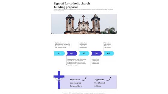 Sign Off For Catholic Church Building Proposal One Pager Sample Example Document