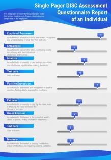 Single pager disc assessment questionnaire report of an individual presentation report infographic ppt pdf document