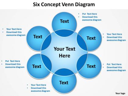 Six concept venn diagram with big ring in center and circles powerpoint diagram templates graphics 712