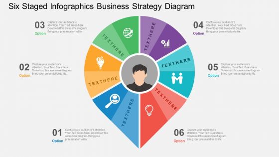 Six staged infographics business strategy diagram flat powerpoint design