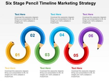 Six staged pencil timeline marketing strategy flat powerpoint design