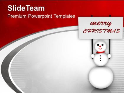 Snowman with merry christmas banner powerpoint templates ppt themes and graphics 0113