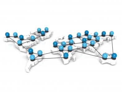 Social networking symbol on world map showing connectivity stock photo