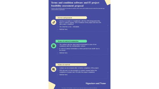 Software And IT Project Feasibility Proposal Terms And Condition One Pager Sample Example Document