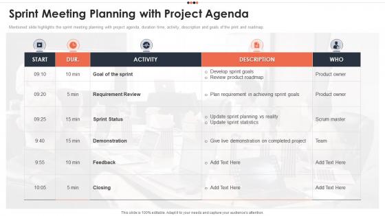 Sprint Meeting Planning With Project Agenda