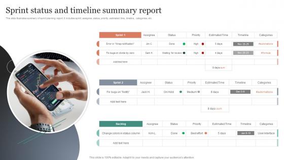 Sprint Status And Timeline Summary Report