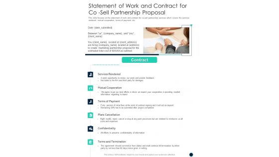 Statement Of Work And Contract For Co Sell Partnership One Pager Sample Example Document