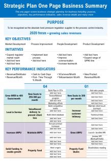 Strategic plan one page business summary presentation report infographic ppt pdf document