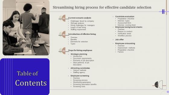 Streamlining Hiring Process For Effective Candidate Selection Table Of Contents