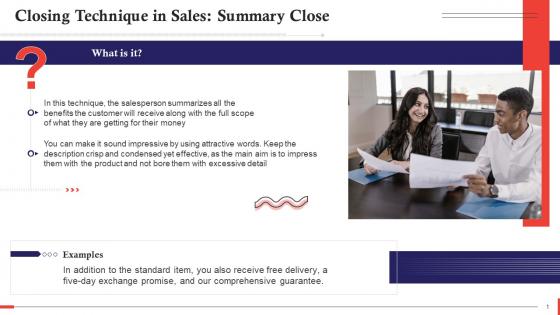 Summary Close As A Closing Technique In Sales Training Ppt