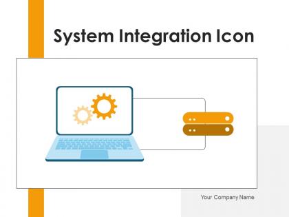 System integration icon depicting gearwheel information arrow gear connecting