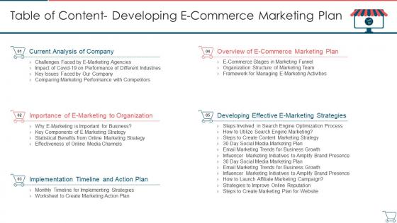 Table Of Content Developing E Commerce Marketing Plan