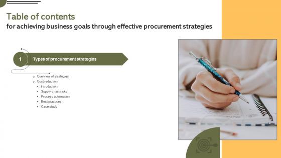 Table Of Contents Achieving Business Goals Through Effective Procurement Strategies Strategy SS V