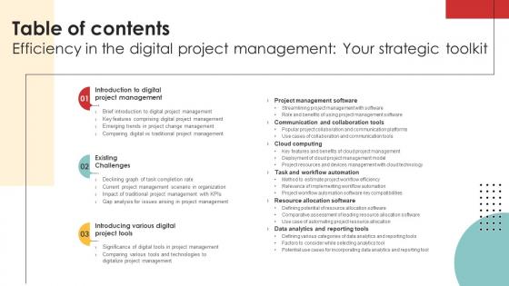 Table Of Contents Efficiency In The Digital Project Management Your Strategic Toolkit