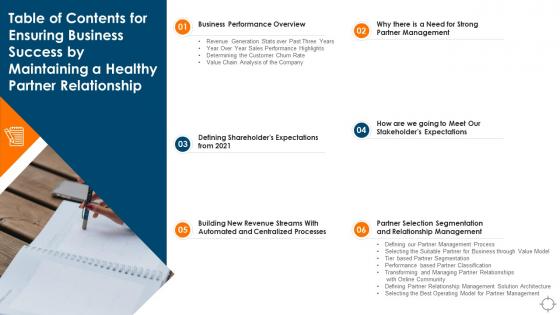 Table Of Contents Ensuring Business Success Maintaining Healthy Partner Relationship